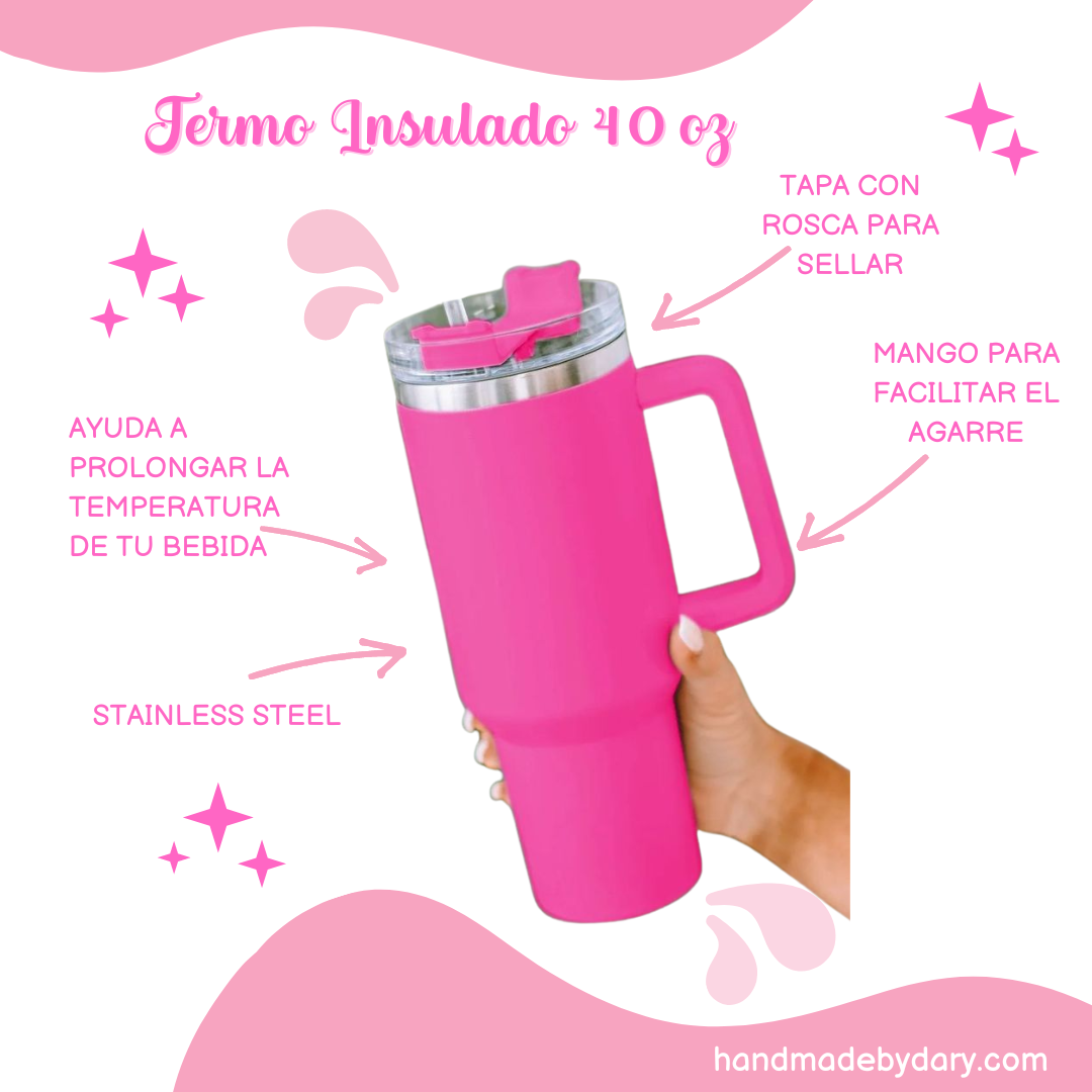 Vaso Insulado 40 Oz. Color Rosa Neon